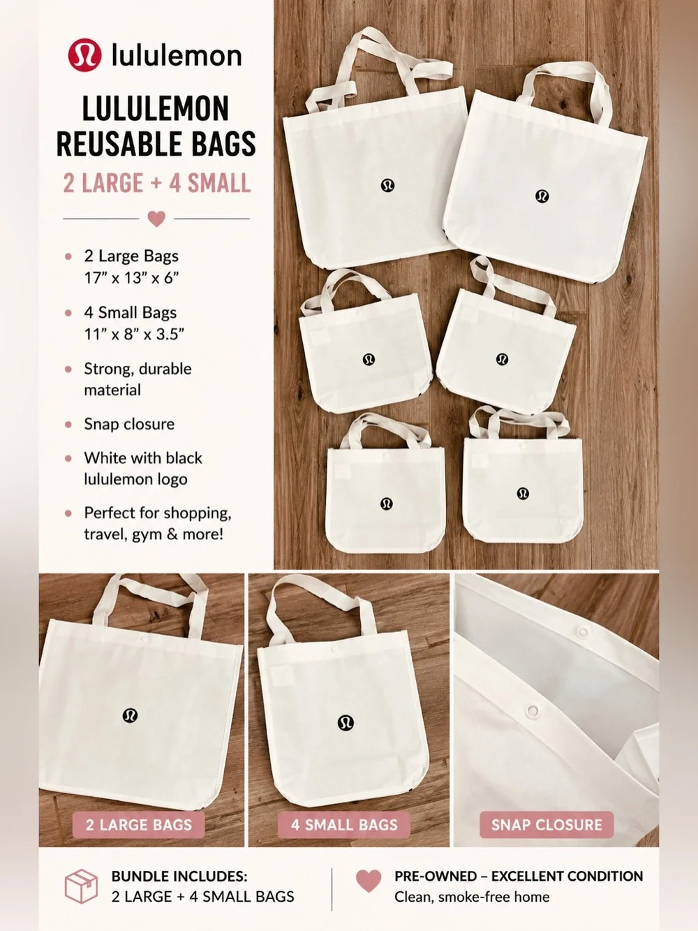 new lululemon reusable bags Tote Carryall Handbag (Red) : Home & Kitchen Reusable hundreds of times Lululemon Holiday Brown Edition Reusable